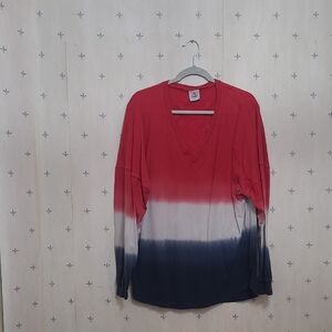 Stylish Ombre V-Neck Long Sleeve Top